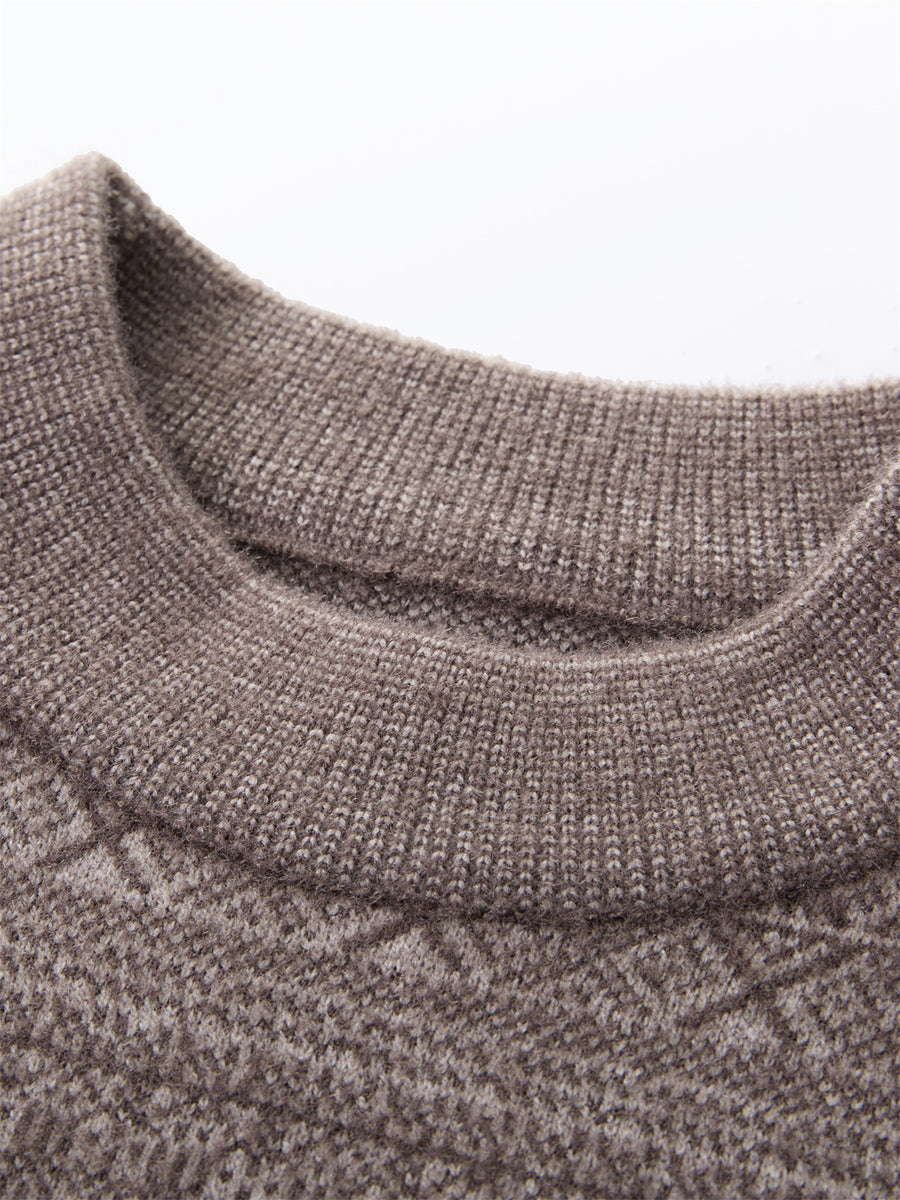 Autumn Winter Knit 3D Solid Round Neck Sweater, Basic Knit Pullover Top for Men, Fashionable Long Sleeve Sweater, Size Y - Deep Gray