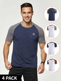 4pcs Men's Breathable Short Sleeve T-Shirts - Summer Round Neck Athletic Shirts with Collar Seams Suitable for Running, Gym, Casual Wear | Non- Non- Fabric, Hand Washable, Regular Fit for Outdoor Sports & Daily Use - Brave Shoulder Blue + White