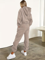 Women'S Letter Print Sweatshirt And Long Pants Fashion Outfit - Pale Pinkish Gray