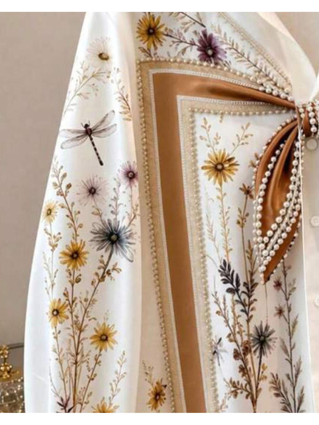Women's Pretty Shirt, Floral Print Blouse with Faux Pearl Embellishments, Women's Long Sleeve Shirt, Printed Design - Not Textured ZD260727076 - Mix color 5