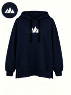 Women'S Fashion Hooded Sweatshirt for Autumn And Winter - Pattern Print Design, Side Slit Detail, Pullover Hoodie - Navy Color
