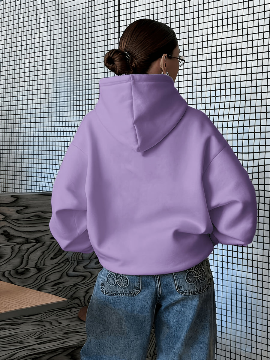 Vintage Slogan and Butterfly Print Long-Sleeve Sweatshirt, Suitable for Daily Casual Wear, Outdoor Picnics, Street Photography, and Use, Applicable for Autumn and Winter Seasons - Purple