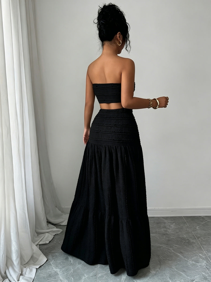 Women'S Jacquard Twisted Short Top And Loose Skirt Set, Elegant Fashion, Suitable for Birthday, Date, Party, Formal Occasions, Music Festival, Valentine'S Day, Easter, Labor Day, Back to Party, Singles' Day, Spring And Summer Wear - Black