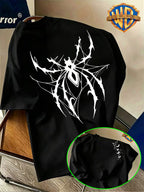 Warner Bros. Authentic Niche Non-Repeating Short-Sleeve Top with Dark Thorn Spider LOGO Print, Suitable for Various Summer Styling, Perfect - Black