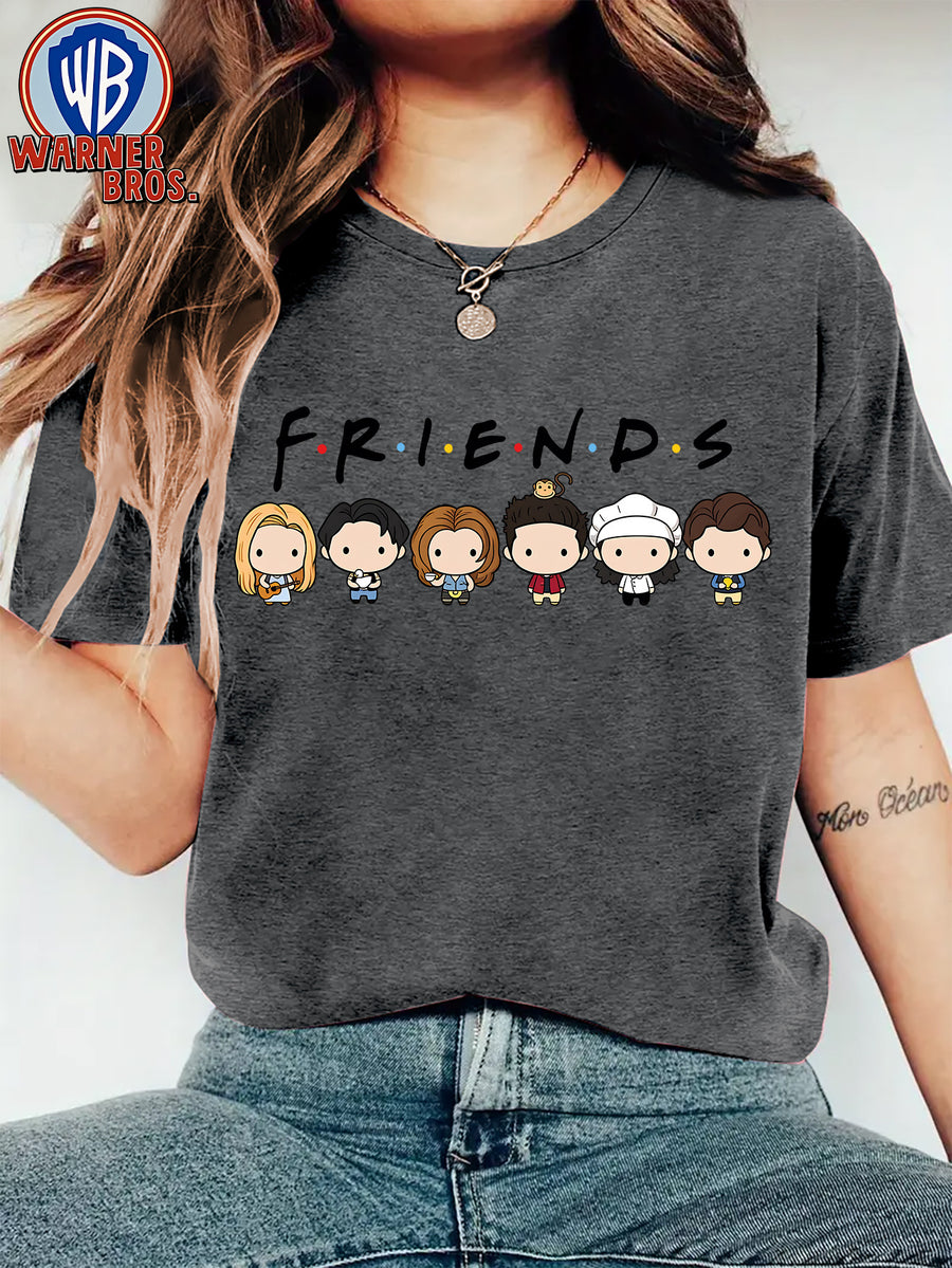 Women'S Summer T-Shirt, Cute Friends Q-Version Character Cartoon Print Nostalgic Style Round Neck Short Sleeve T-Shirt 90S Classic Movie Animation Warner Bros. Fan Gift Casual Vacation Travel Versatile Retro Style Top S-XXL - Deep Gray