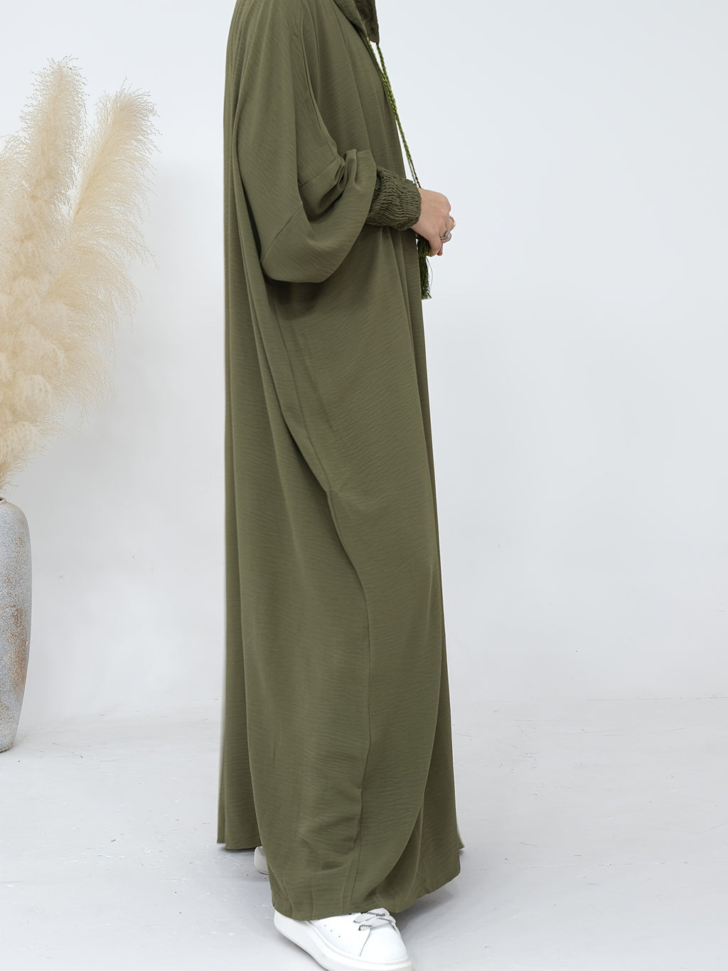 Plus Size - Plus Size - 1pc Prayer Jilbab Outfit for Muslim Women, Stylish And Elegant, Features a Solid Color, Ideal for Everyday Wear, Festivals, Gatherings, And Outdoor Events. Women'S Islamic - Olive Green