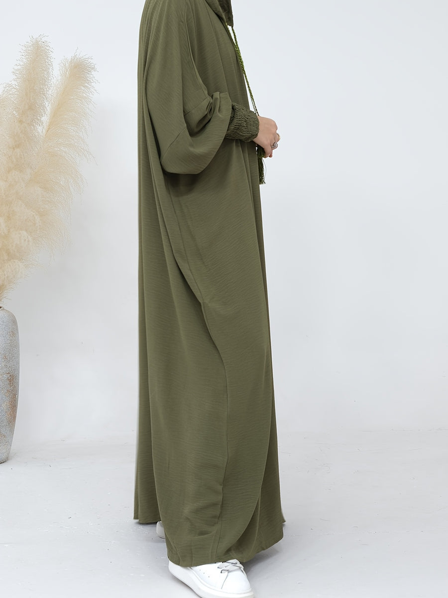 Plus Size - Plus Size - 1pc Prayer Jilbab Outfit for Muslim Women, Stylish And Elegant, Features a Solid Color, Ideal for Everyday Wear, Festivals, Gatherings, And Outdoor Events. Women'S Islamic - Olive Green