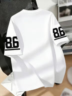 Women's Los Angeles No.86 American Football Jersey T-Shirt - Short Sleeve Crew Neck Pullover with Number 86 Print, Casual Swear Suitable for Football Fans, Machine Washable Apparel - White