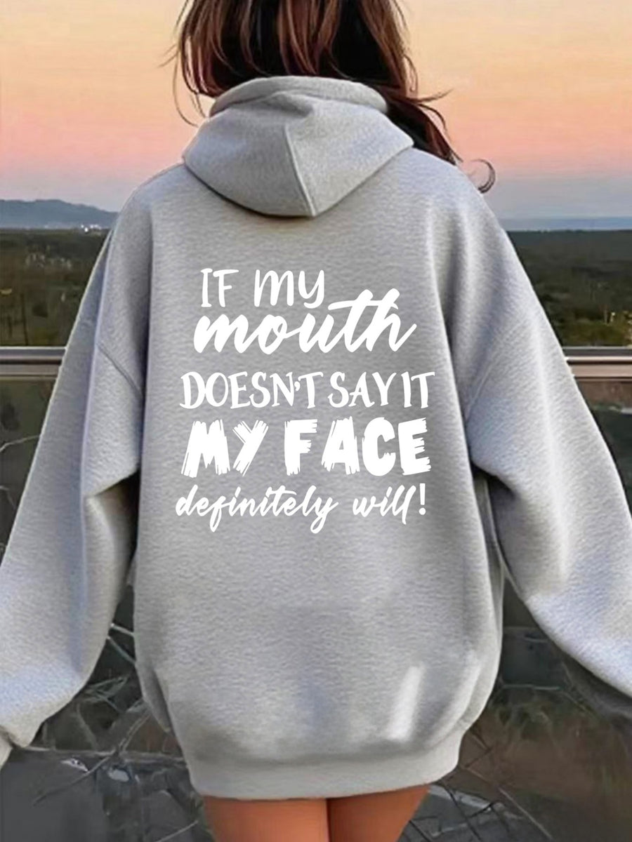 Women's Back Print Hooded Sweatshirt with Back Design - All-Season Casual Sweater, Relaxed Fit Machine Washable Sweaters with Hood, Cozy Sweaters for Women (Geometric/Text/Number/Graphic Prints) - Light Grey