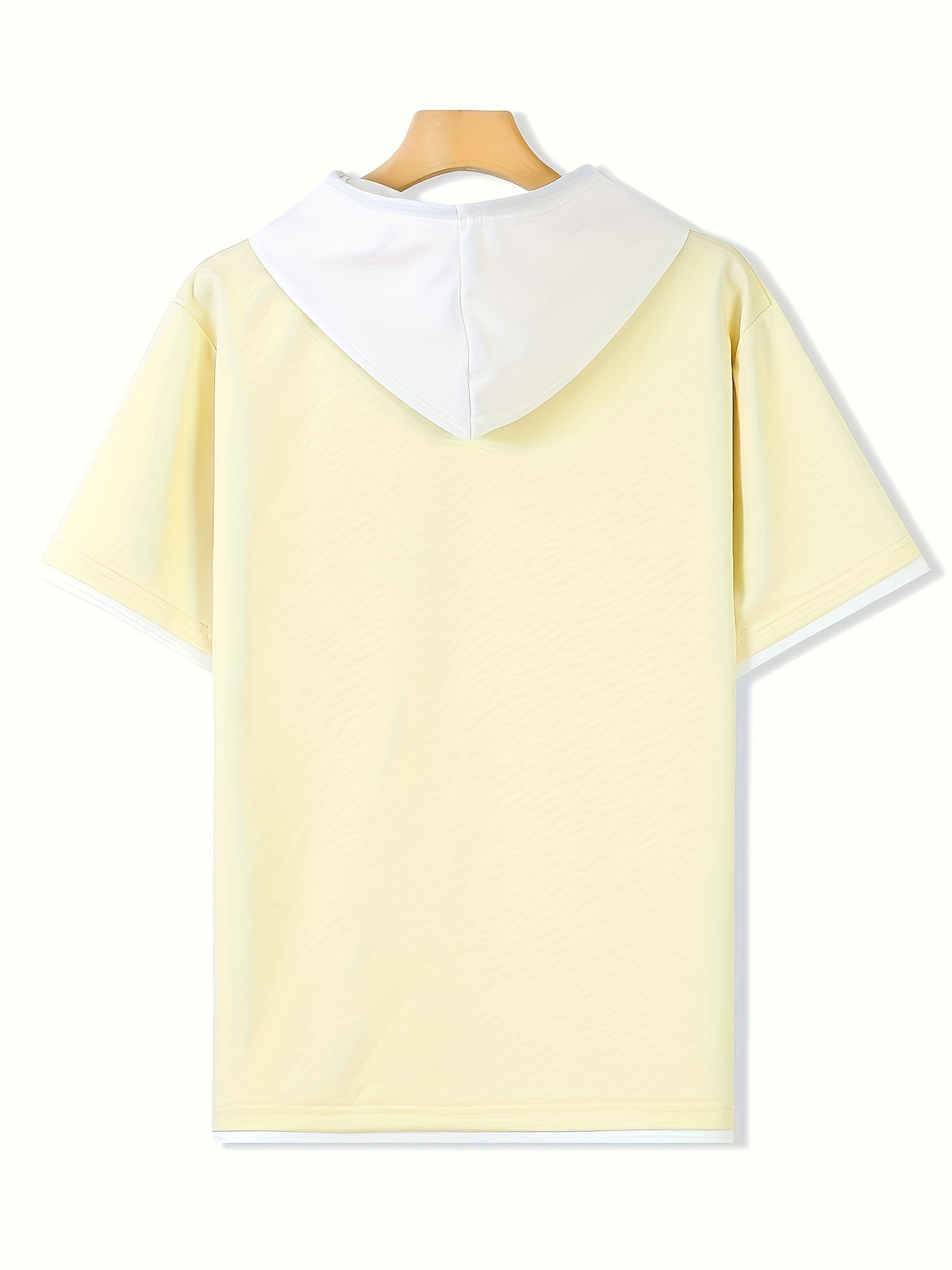 Spring Summer New Casual Versatile Patchwork Hooded Sweatshirt Short Sleeve Top - Apricot with white accents