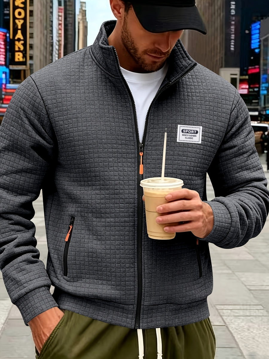 Pearson OBM Autumn/Winter Men's Thickened PARIST Jacquard Sport Jacket, Fashionable Plaid Jacquard Textured Fabric, Comfortable Outerwear Suitable for Daily Outings, Outdoor Sports, Travel, and Vacations. Lightweight and Comfortable with a Regular - Grey