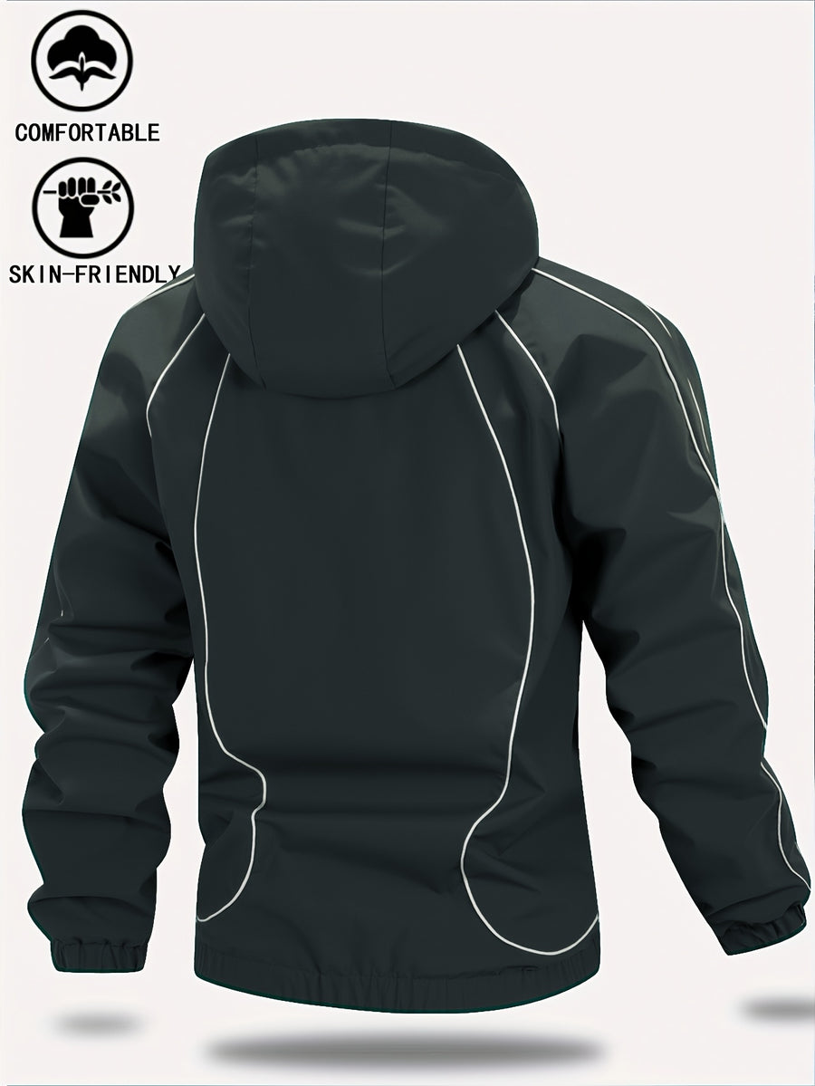 New Autumn/Winter Men's Trendy Hooded Casual Sport Jacket, Loose Fit Fashionable Versatile Jacket with Full-Body Drawstring Design, Outerwear Windbreaker JK5689 - Dark Gray