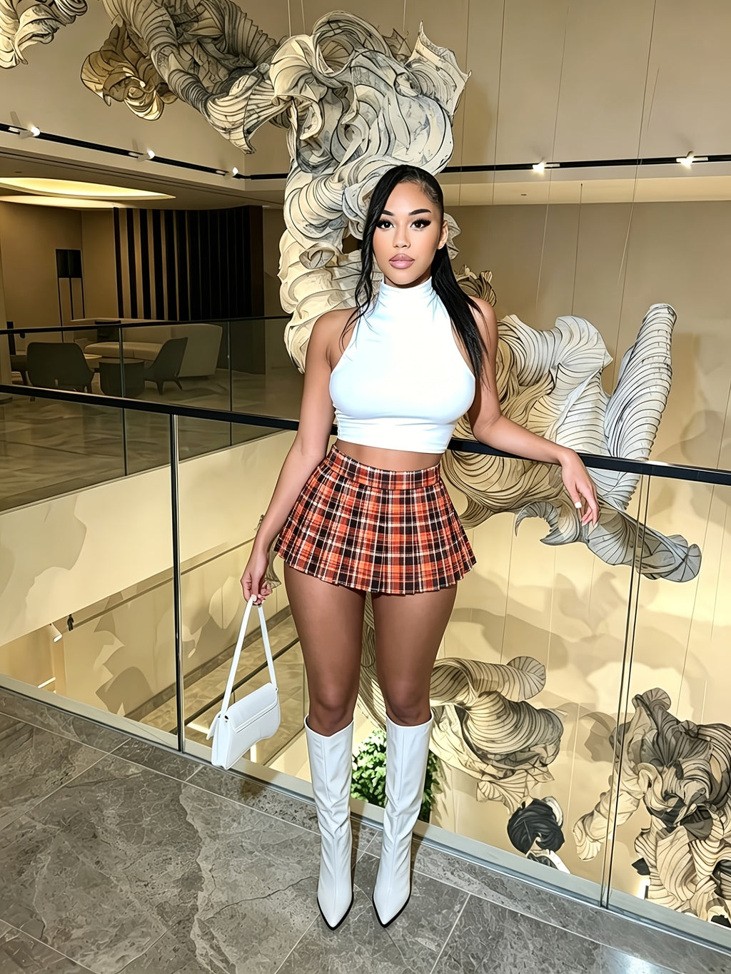 New Summer European and American Style Fashionable Plaid Mini Sexy Casual Pleated Skirt - Mixed Color 2