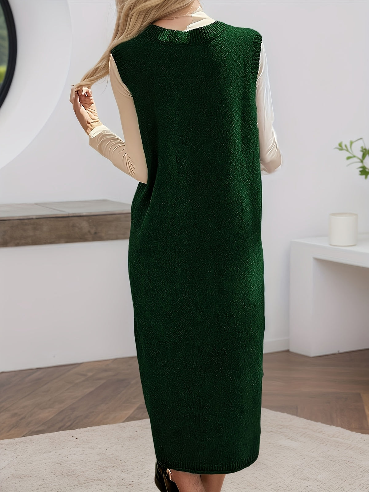 Women'S Bodycon Temperament Long Dress Outer Vest Long Dress Thick Elegant Ladylike Autumn Winter Korean Style Tank Top Sweater Dress Women'S Beautiful Ladylike Premium Skirt - Dark Green
