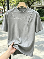 Men'S Casual Sports T-Shirt Rivet Patchwork Thorn Embroidery Short Sleeve Summer Cool Premium Shoulder Top in Stock - Grey