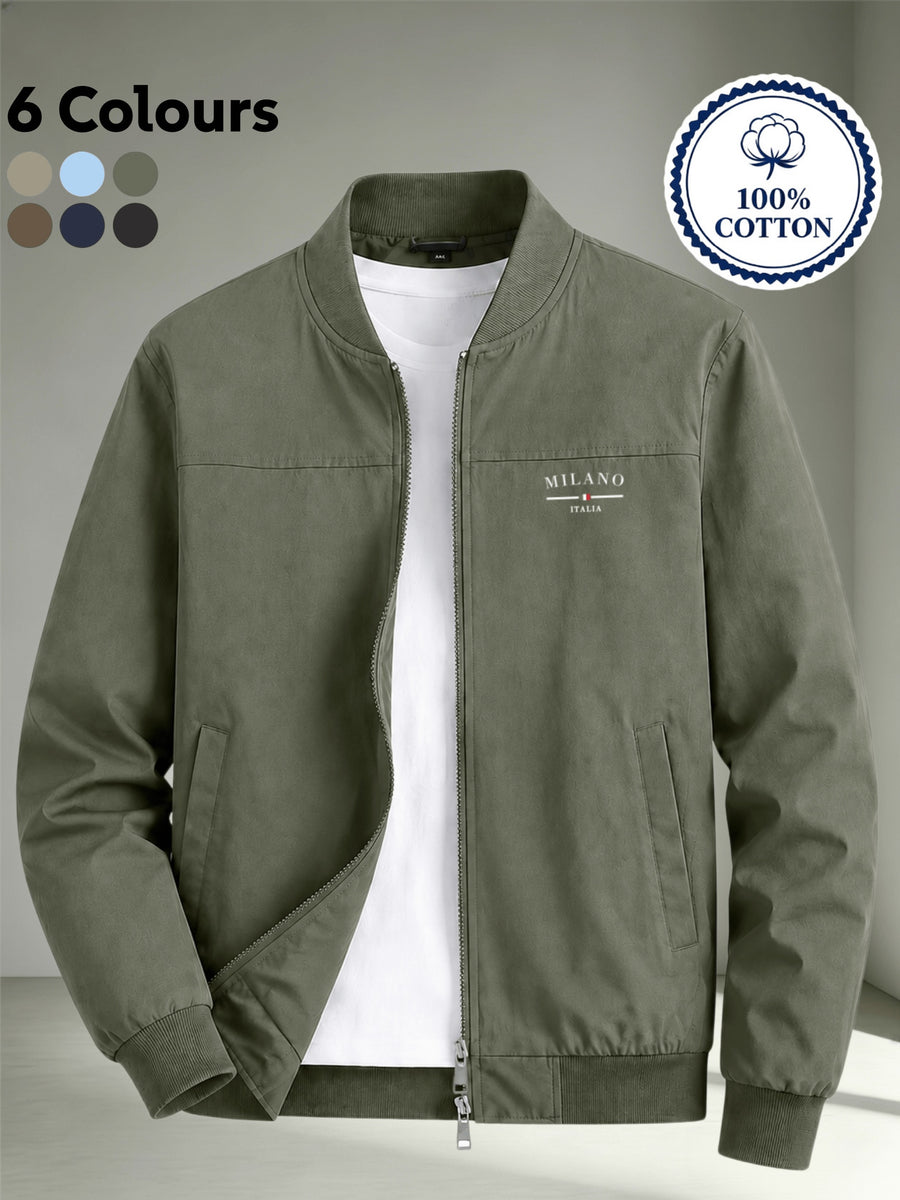 Men's Autumn/Winter 100% Zip-Up Pilot Jacket Coat, MILANO Print Zipper Stand Collar Casual Baseball Jacket, 6 Colors Available, Casual, Simple, Breathable, Lightweight Outerwear Winter Clothes for Men - fern green