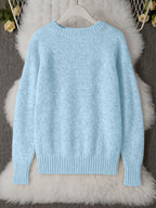 French-style Round-neck Sweater, Soft and Cozy, Elegant Design, Perfect for Spring and Autumn Commuting and Outings - Sky Blue