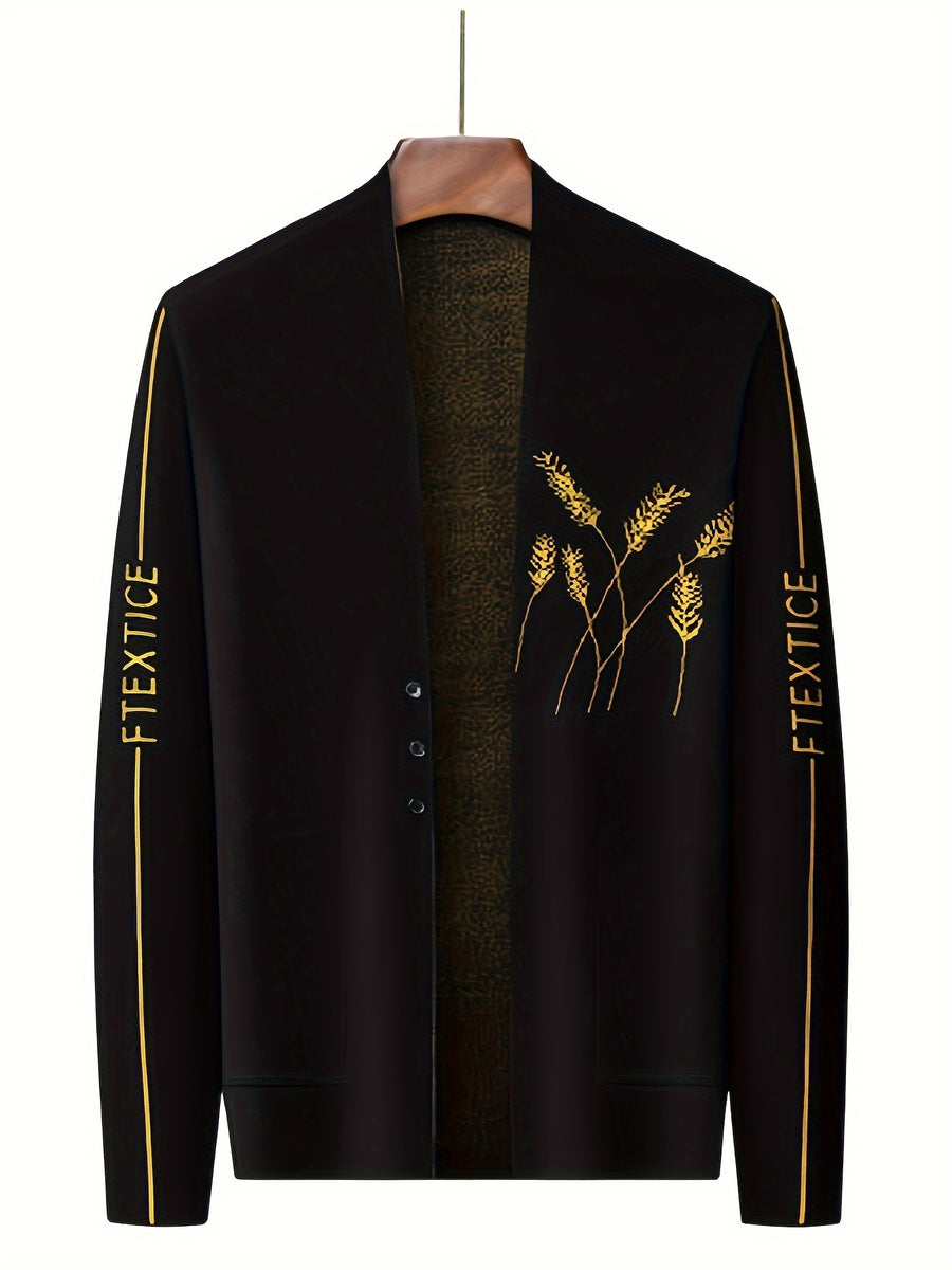 Father'S Day Gift for Men 2024 New Men'S Wheat Ear Jacquard High-Elastic Knit Cardigan, Fashionable Japanese Korean Trendy Outerwear Top - Black