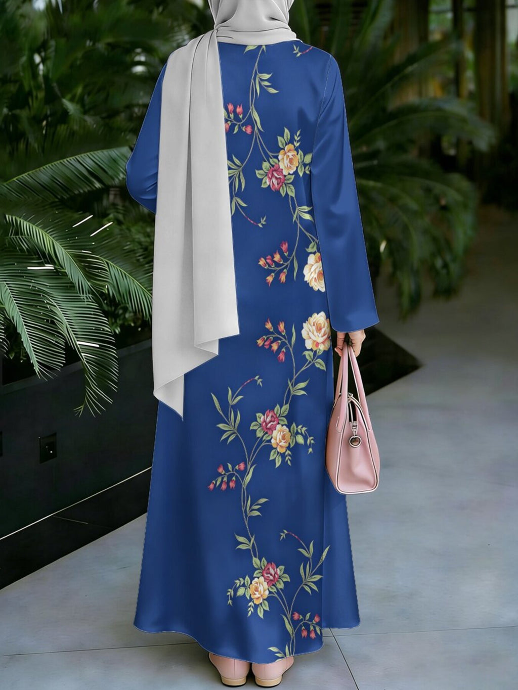 Women'S Middle Eastern Style Muslim Elegant Robe Dress, Suitable for Malaysian Dress, Saudi Large Floral Print Conservative Robe, A-Line Flared Long Sleeve Design, Home Outing Religious Worship Wear, Skin-Friendly Comfortable Non- Craft - Mixed colors