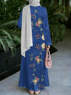 Women'S Middle Eastern Style Muslim Elegant Robe Dress, Suitable for Malaysian Dress, Saudi Large Floral Print Conservative Robe, A-Line Flared Long Sleeve Design, Home Outing Religious Worship Wear, Skin-Friendly Comfortable Non- Craft - Mixed colors