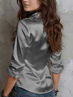 Women'S All-Season Temperament Commuter Satin Shirt - Silvery Grey