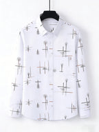 Men'S Long-Sleeve Shirt with Bronzing Print, Business Casual Wrinkle-Resistant Shirt, Light Luxury Versatile Top for Middle-Aged And Young Men - White