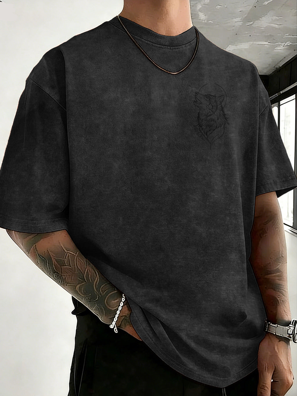 Drop Shoulder Vintage Washed T-Shirt Fashionable Crowd Exclusive Casual Comfortable High Quality Pure Short Sleeve Streetwear Essential Top - Black