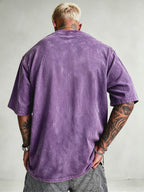 Men's Heavyweight Short Sleeve Washed Vintage Fashion Print Retro Acid Wash Distressed Design Street Trendy  Breathable Heavyweight Fabric Hip Hop Gym Athletic Tee 2026 Summer - Purple