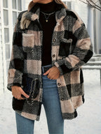 Women'S Plush Loose Mid-Length Open Front Cardigan Coat - Sepia