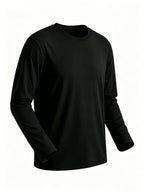4pcs of Pure Cotton Breathable Round-neck Long-sleeve T-shirts, Soft and Well-fitting, Classic Style Suitable for Business Casual and Casual Attire, Versatile for All Seasons and Can Be Worn as an Outer Layer or as an Inner Layer - Black