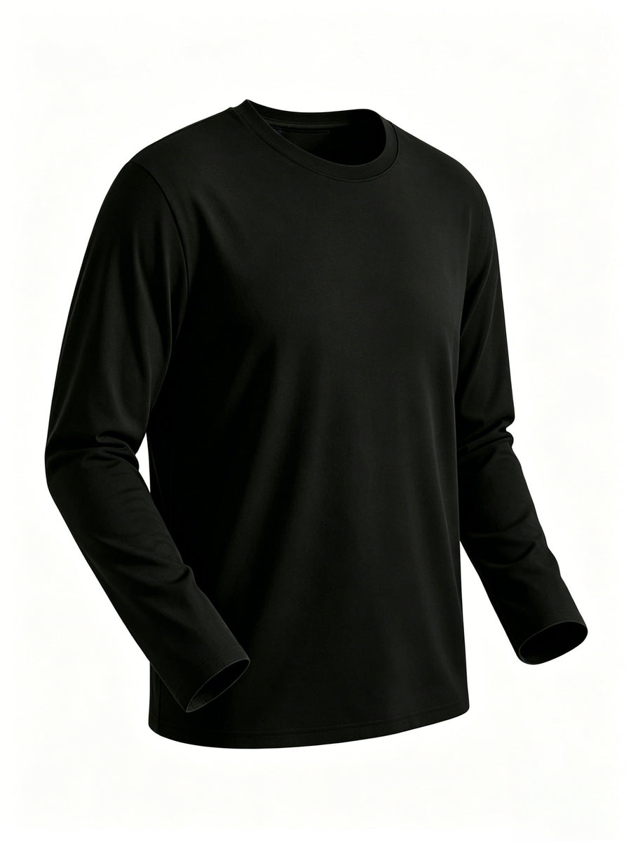 4pcs of Pure Cotton Breathable Round-neck Long-sleeve T-shirts, Soft and Well-fitting, Classic Style Suitable for Business Casual and Casual Attire, Versatile for All Seasons and Can Be Worn as an Outer Layer or as an Inner Layer - Black