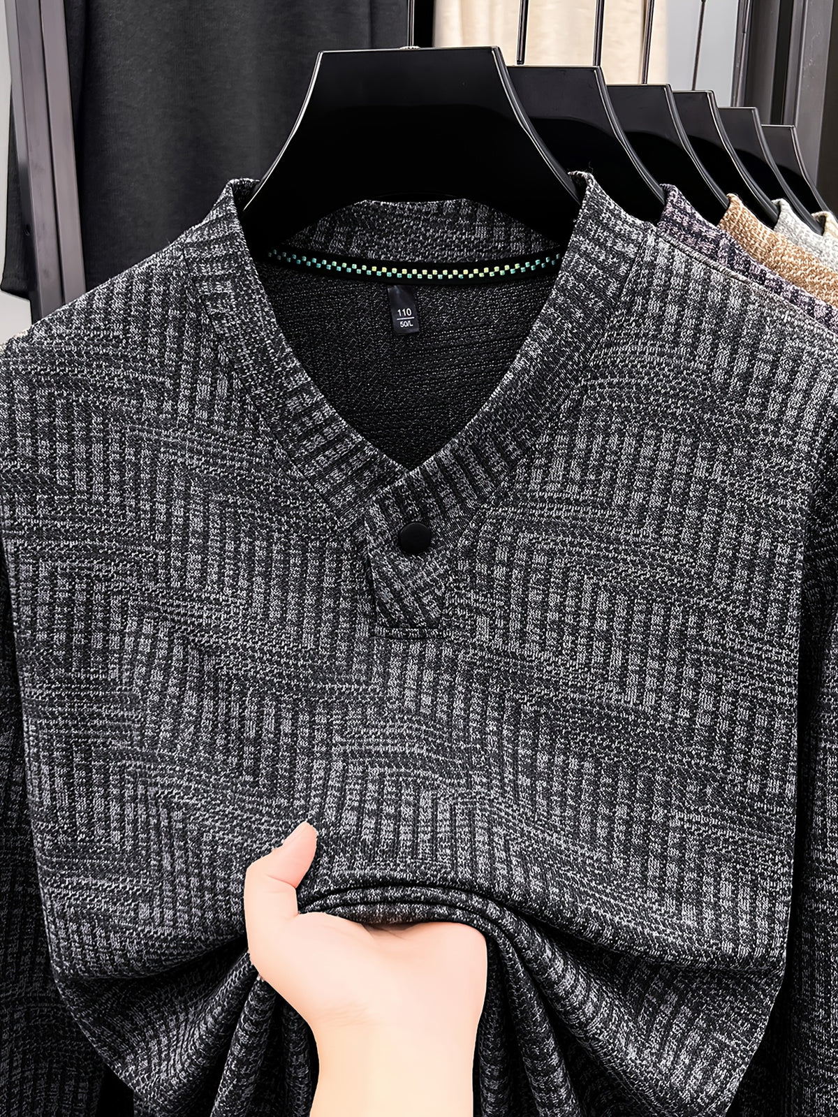 New Men's Long-Sleeve Warm Fashionable Versatile Knit Sweater - Black