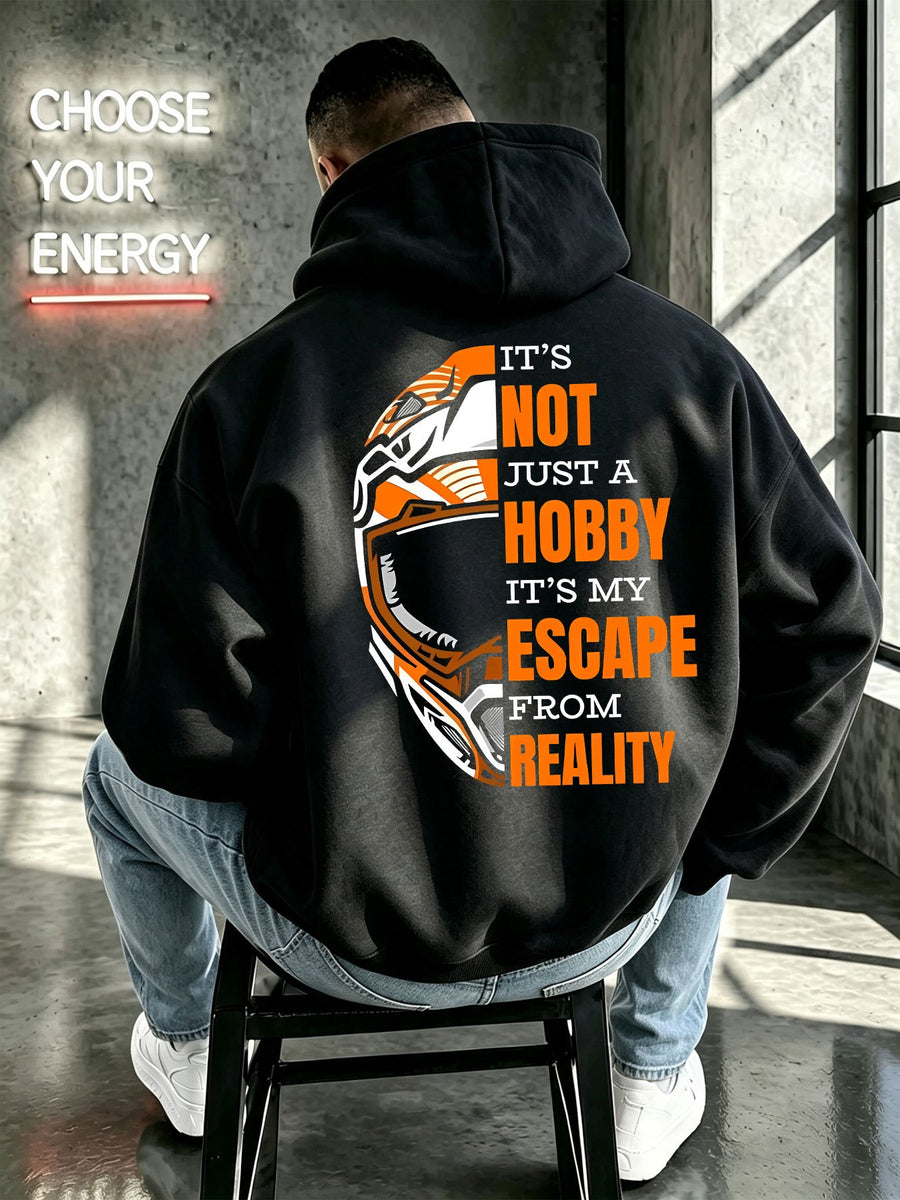 Men'S Sweatshirt IT'S NOT JUST A HOBBY Helmet Motorcycle Inspirational Text Print Western Biker Enthusiast Style Mature Men'S Top - Black