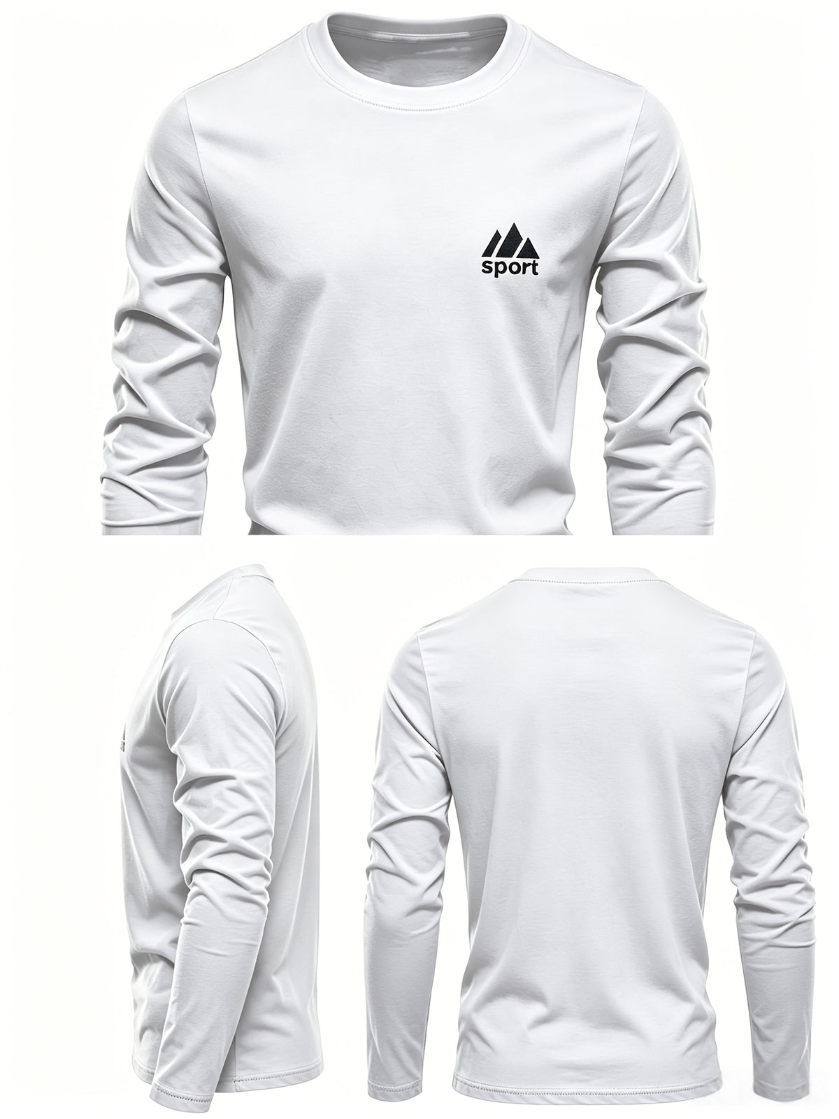 Men'S Spring And Autumn Thin Knitted Classic Solid Color Long-Sleeve T-Shirt 1pc, Casual Sports All-Match Inner Wear Men'S Long-Sleeve Tops - White