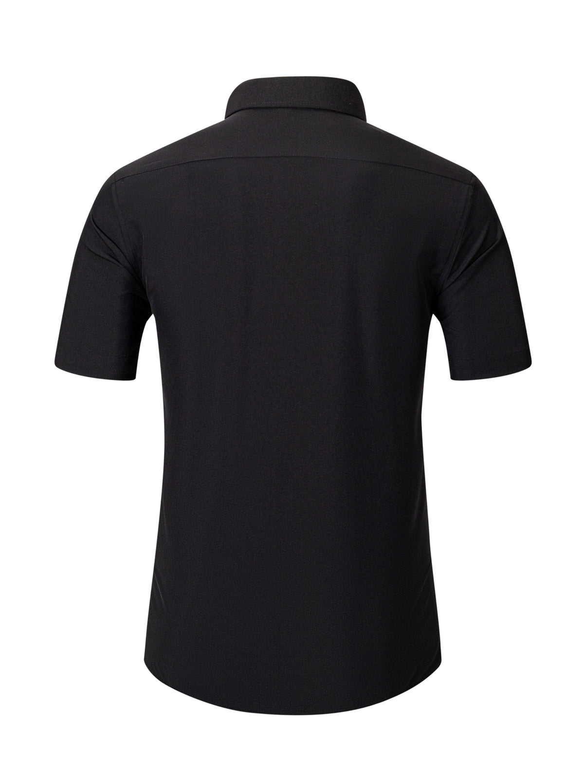 Men's Short-sleeve Shirt with Stand-up Collar/Henley Collar Design, Featuring Exquisite Peak-shaped Embroidery on the Chest - Black