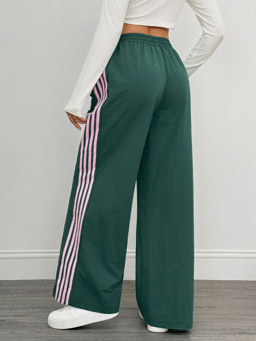Reading Week Clothing, Back to Season, 1pc 2025 Autumn Winter New Casual Sports Fashion Comfortable Beautiful Color-Blocked Waist Drawstring Women'S Long Pants, Suitable for Holiday Gifts Women'S Apparel - Dark Green