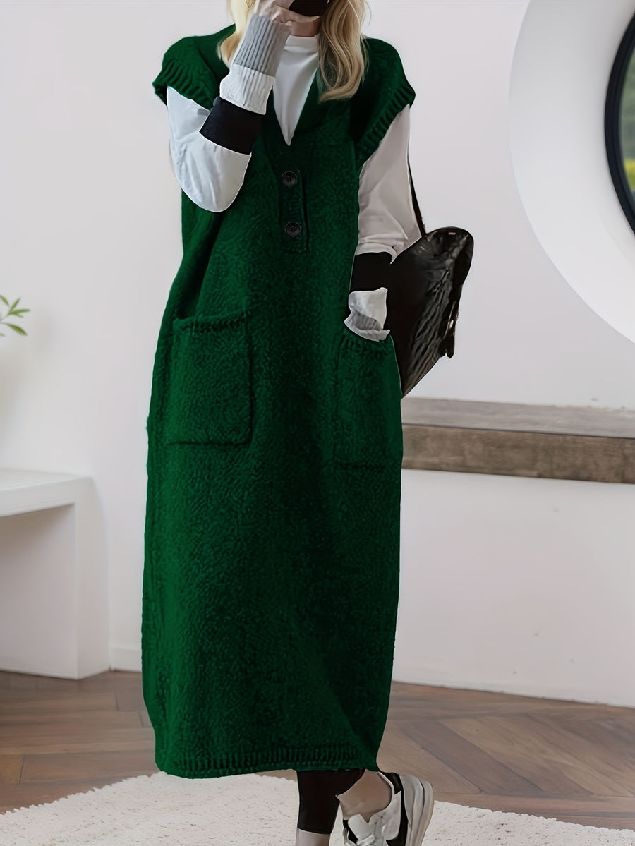 Women'S Bodycon Temperament Long Dress Outer Vest Long Dress Thick Elegant Ladylike Autumn Winter Korean Style Tank Top Sweater Dress Women'S Beautiful Ladylike Premium Skirt - Dark Green