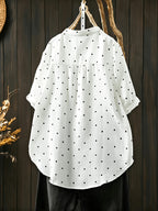 YYTT Elegant And Stylish Loose Polka Dot Shirt Women'S Summer New Casual Versatile Age-Reducing Five-Point Sleeve Top - White