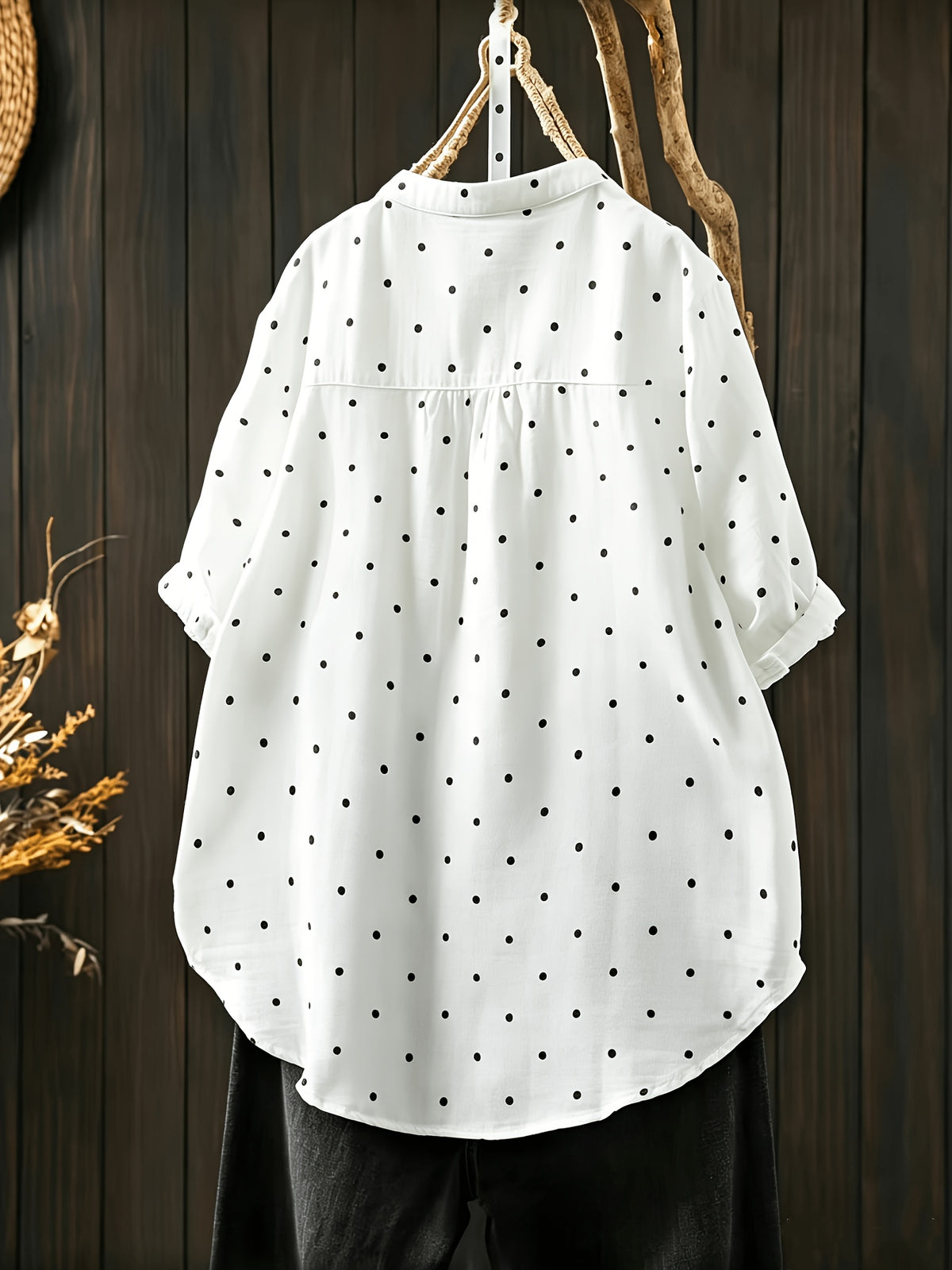 YYTT Elegant And Stylish Loose Polka Dot Shirt Women'S Summer New Casual Versatile Age-Reducing Five-Point Sleeve Top - White