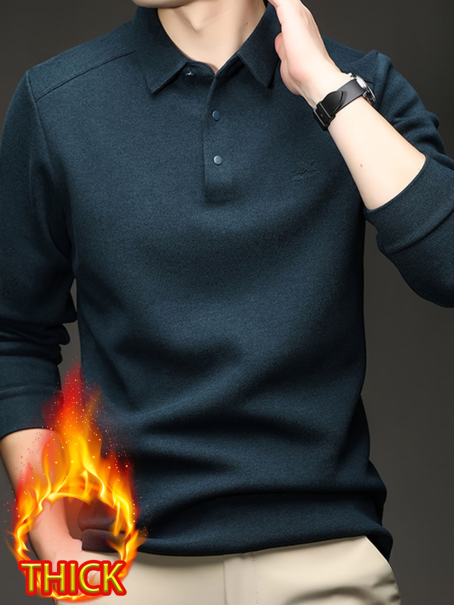 Thickened Men'S 3-Button Collar Polo Pullover Long Sleeve, Buttoned Placket, Ribbed Cuffs, Suitable for Autumn Inner And Outer Wear - SINBOS - Celadon Orchid