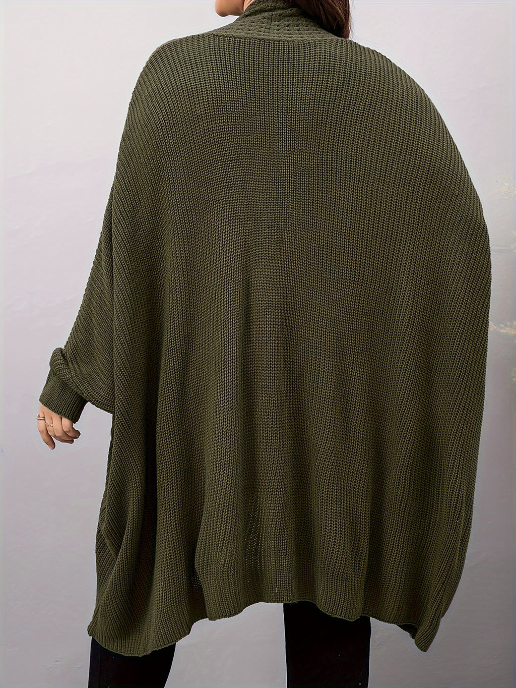 Plus Size, Plus Size Women's Batwing Sleeve Solid Open Front Cardigan - Olive Green