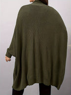 Plus Size, Plus Size Women's Batwing Sleeve Solid Open Front Cardigan - Olive Green