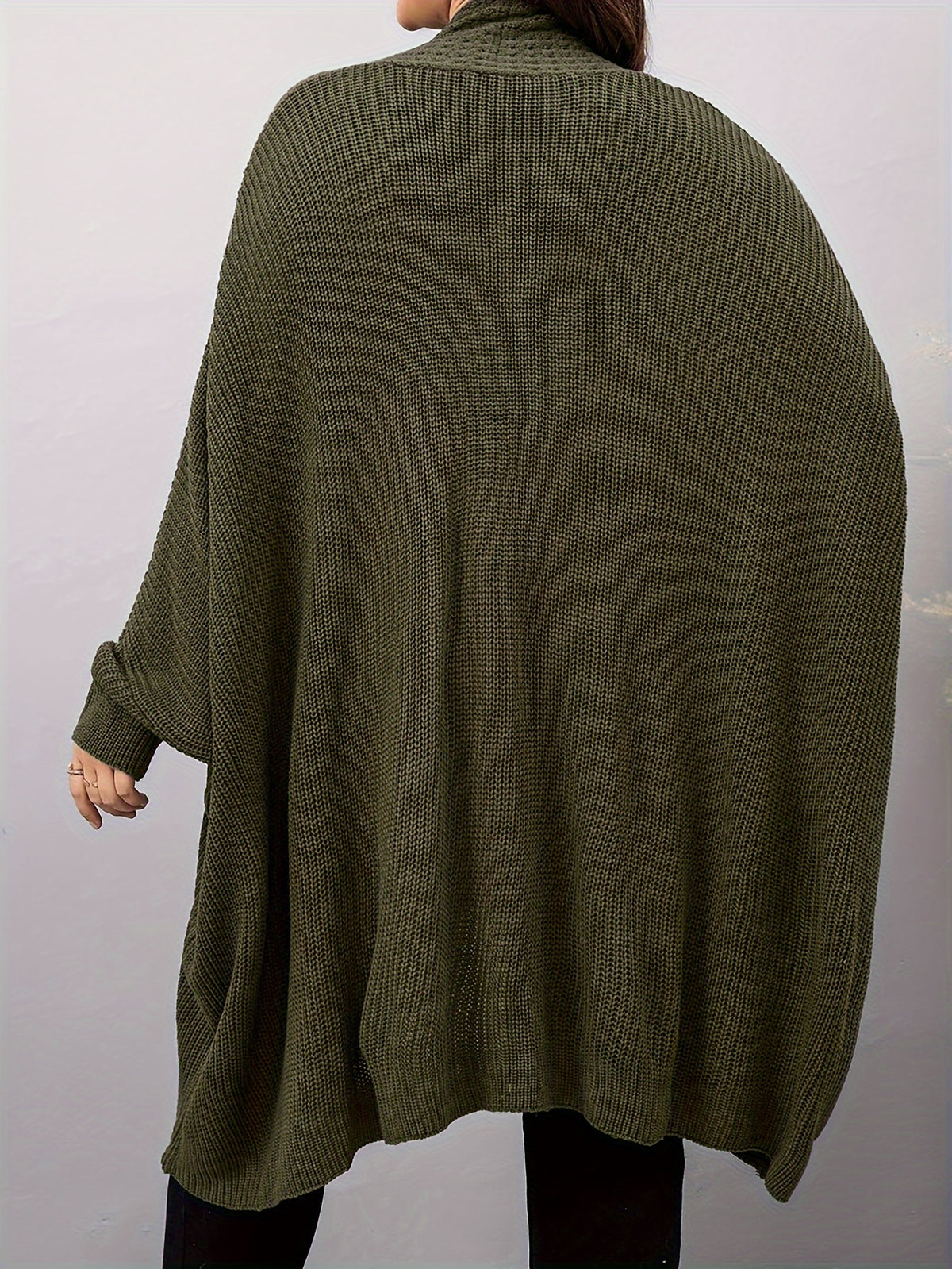 Plus Size, Plus Size Women's Batwing Sleeve Solid Open Front Cardigan - Olive Green