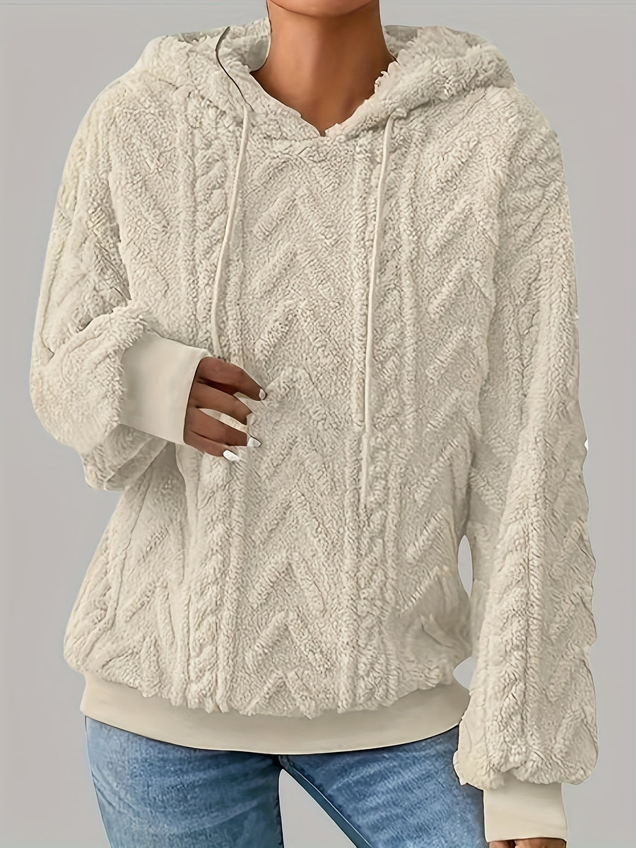 2025 Autumn And Winter Women'S New Fleece-Lined Comfortable Casual Solid Color Hoodie - Light Grey