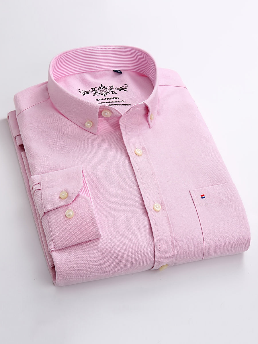 Men'S Long Sleeve 60 Oxford Dress Shirt, Casual - Pink Color