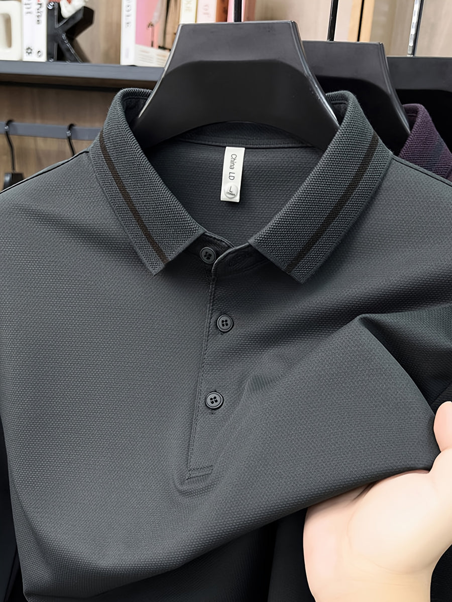Men's Three-Button Lapel Long-Sleeve Polo Shirt, Suitable for Commuting to Work, Daily Outings, and Layering or Wearing on Its Own - SINBOS - Light Green