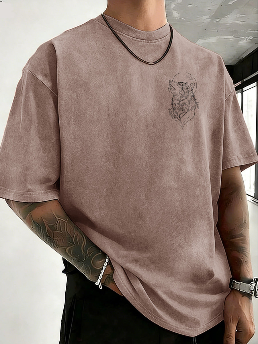 Drop Shoulder Vintage Washed T-Shirt Fashionable Crowd Exclusive Casual Comfortable High Quality Pure Short Sleeve Streetwear Essential Top - Brown