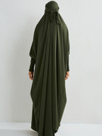 Islamic Attire for Women Featuring a Hooded Jilbab with Smocking Sleeves, Designed for Prayer, Suitable for Modesty in Dubai And Saudi Arabia, Available in Black - Army Green