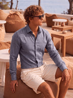 Men'S Anti-Moth Long-Sleeved Square-Neck Shirt, Lightweight And Breathable Solid Color Business-Casual Shirt, Loose-Fitting All-Match Basic Shirt for Spring And Summer Commuting And Vacation. Available in Multiple Colors - Grey