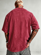 Men's Heavyweight Short Sleeve Washed Vintage Fashion Print Retro Acid Wash Distressed Design Street Trendy  Breathable Heavyweight Fabric Hip Hop Gym Athletic Tee 2026 Summer - Red